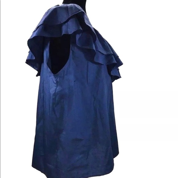 Navy Blue One Shoulder Double Ruffle Top - Picture 4 of 8